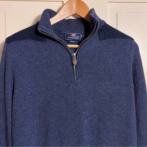 Vineyard Vines Navy Blue Merino Wool 1/4 Zip With Elbow Patch Size Large